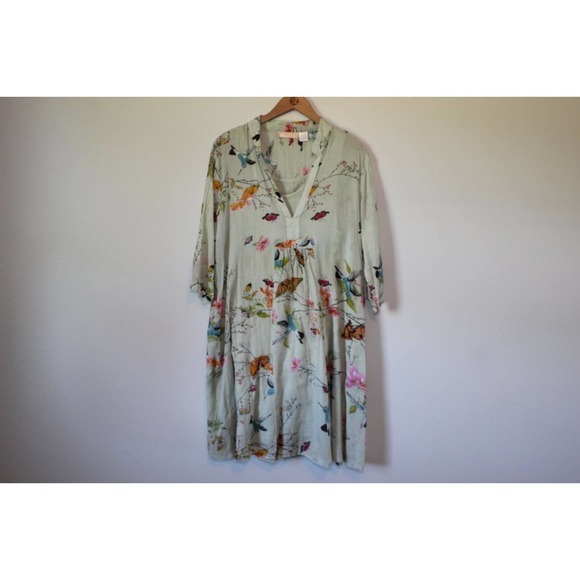 LA CERA Hummingbird Butterfly Print Dress Green Sundress Plus Size 1X H14855 - Picture 7 of 8